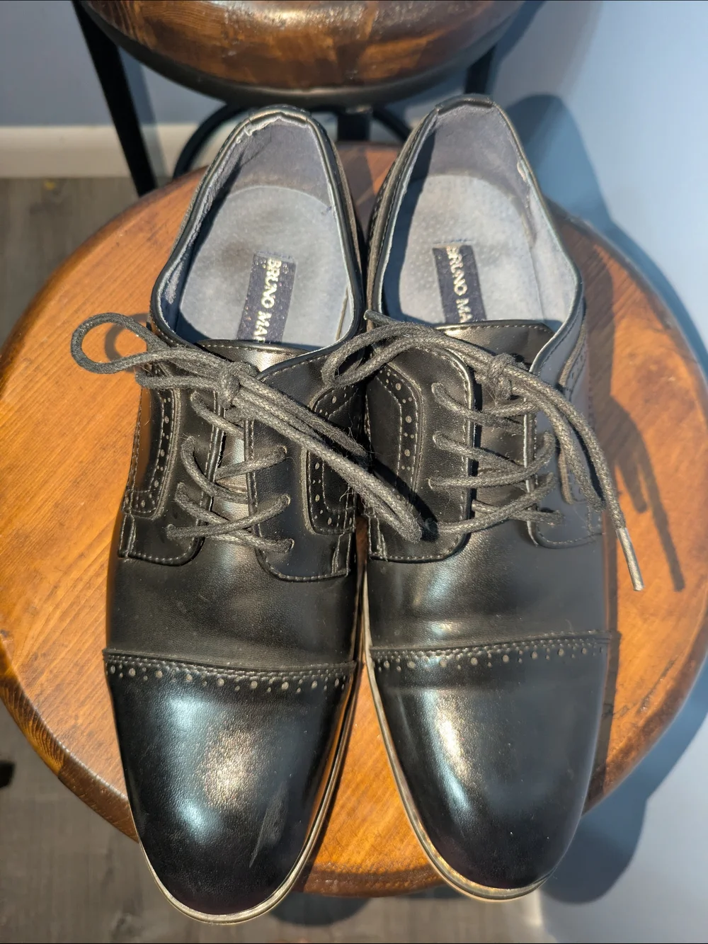 Bruno Marc Big Boys Black Cap-Toe Lace-Up Oxfords Size 6